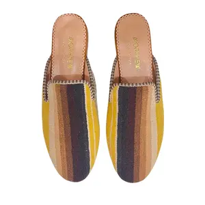 Morphew Collection Striped Brown & Yellow Canvas Mules Sz.42