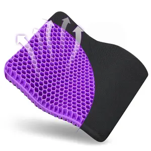 Gel Seat Cushion, for Long Sitting -Double Thick Gel Seat Cushion Breathable Honeycomb Chair Cushion with Non-Slip Cover for Office Chair Car, Wheelchair, Long Trips,Relief Sciatica Pain-Purple 42×36×3.5CM + Fabric Cover