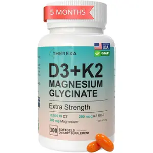 Vitamin D3 K2 Magnesium Supplement Extra Strength with 10000 IU Vitamin D3 Magnesium Glycinate and 200 mcg K2 MK7 Vitamin Supplements Complex for Women and Men 300 Softgels Daily Bone Heart and Immune Support Formula