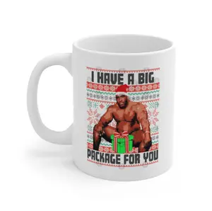 Barry Sitting On A Bed Big Package Mug, Funny Ugly Christmas Coffee Cup, Hilarious Holiday Gag Gift for Friends, Coworkers, or White Elephant Party