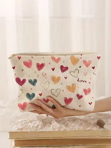 Heart Theme Makeup Bag, Durable Polyester Zipper Pouch, Travel Toiletries Storage, Lightweight Zippered Bag, Perfect Gift for Sisters Students Adults