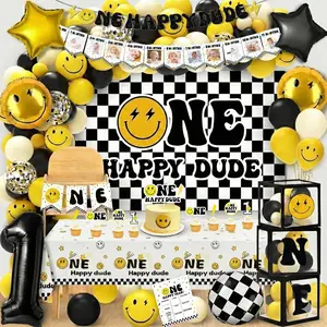 One Happy Dude 1st Birthday Decor, Lightning Bolt Backdrop, Balloon Arch Kit
