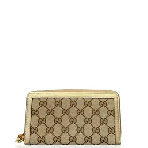 Pre-owned GUCCI Leather small leather goods Bamboo Fringe Continental Wallet GG Supreme Monogram Brown (mg032226c3)