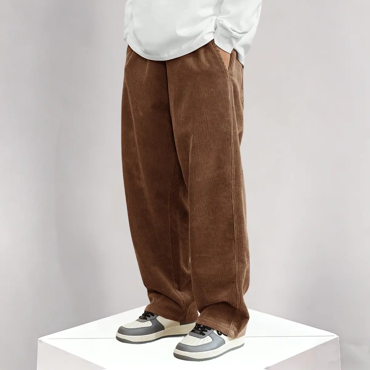Teen Boys Solid Color Corduroy Pants Abrasion Resistant Straight Leg Casual Long Pants for Everyday Wear