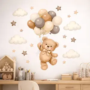 Boho Bear Balloon Cloulds Wall Decals — Nebula Bear Nursery Decor — Self-Adhesive, Western-Style Home Decor Wall Art Stickers For Children'S Rooms And Bedrooms