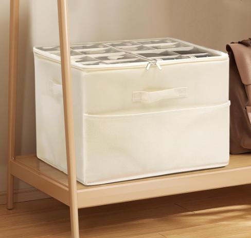 16-Slot White Shoe Storage Box Oxford Cloth Material with PVC Clear Cover Adjustable Dividers Reinforced Handles Holds 16 Pairs Durable Breathable Stackable Design