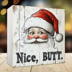 Santa Claus Pattern Christmas Decor, Funny Santa Decor, Lightweight Square Foam PVC Tabletop Decor for Desk Table Shelf Fireplace Bathroom, Ornaments