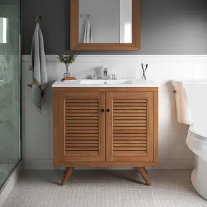 Modway Birdie 36" Teak Wood Bathroom Vanity Cabinet (Sink Basin Not Included) in Natural