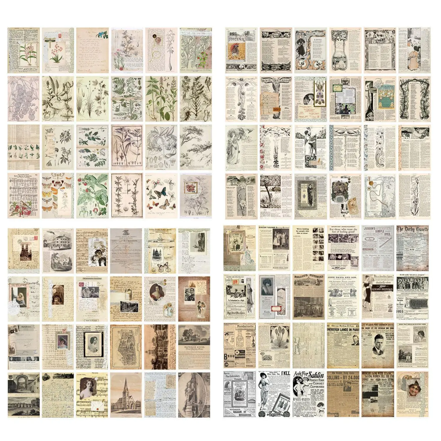 Rustic Texture Vintage Craft Paper (96 Pieces, 17x12 cm) - Assorted Designs Scrapbooking Supplies with Cards, Maps for Bullet Journals, Home Improvement Wallpaper & Wall Trim