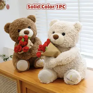 1PC Mother's Day Gift - Flower Holding Teddy Bear, Rose Teddy Bear, Wedding Decoration Plush Teddy Bear - Soft Stuffed Animal Toy, Ideal Gift for Mother's Day/Wedding Decorations/Anniversaries/Birthdays and Romantic Occasions stuffed  animals benny  plush