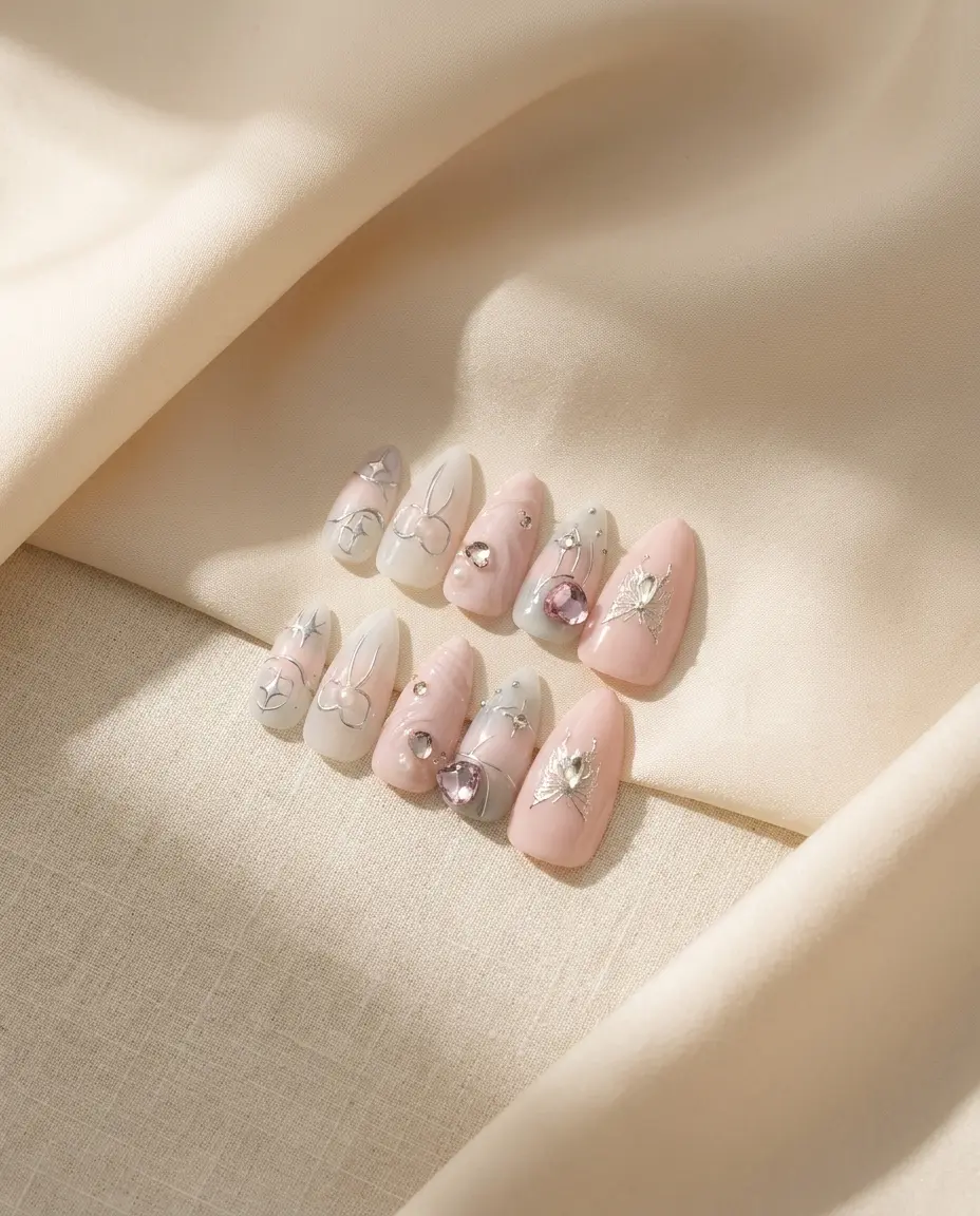 Cyber Sakura Press-On Nails | Handmade Reusable Fake Nails