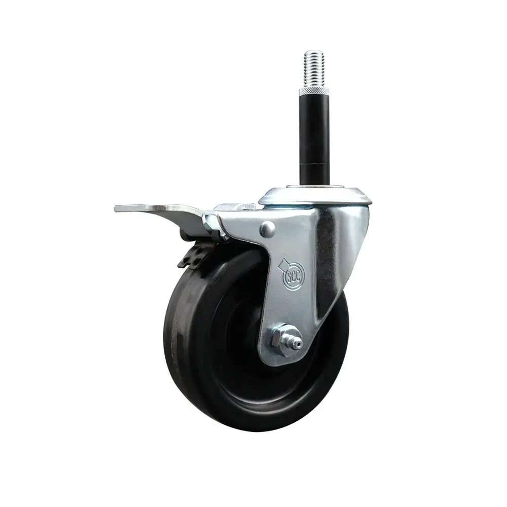 Service Caster SCC-EXTTL20S414-PHR-34 Bright Zinc Plated Phenolic Swivel Expanding Stem Caster, 4x1.25in Black Wheel, 0.75in Stem, Roller Bearing, Total Locking Brake, 300 lbs Capacity, for Round or Square Tube Legs, Shop Projects, Casters