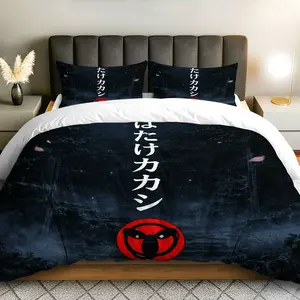 3PCS Duvet Cover Set, 1 Duvet+2 Pillowcases(Without filler), Ninja Black Red Symbol Theme, Halloween Bedding Set, Anime Style Suitable for Decoration Bedroom, Guest Room, Dormitory, Living Room