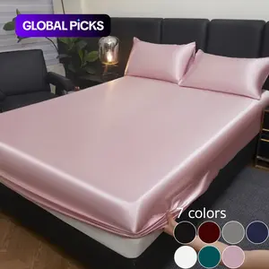 Solid-Color Satin Fitted Sheet Set, Comfortable and Breathable Bedding, Soft Skin-Friendly Satin Bed Sheets for Home Bedroom, Dormitory and Hotel, Bedding Supplies #GLOBAL PICKS