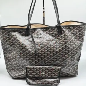 Pre-owned Goyard Canvas Tote Bags Goyardine Saint Louis GM Black w/Pouch