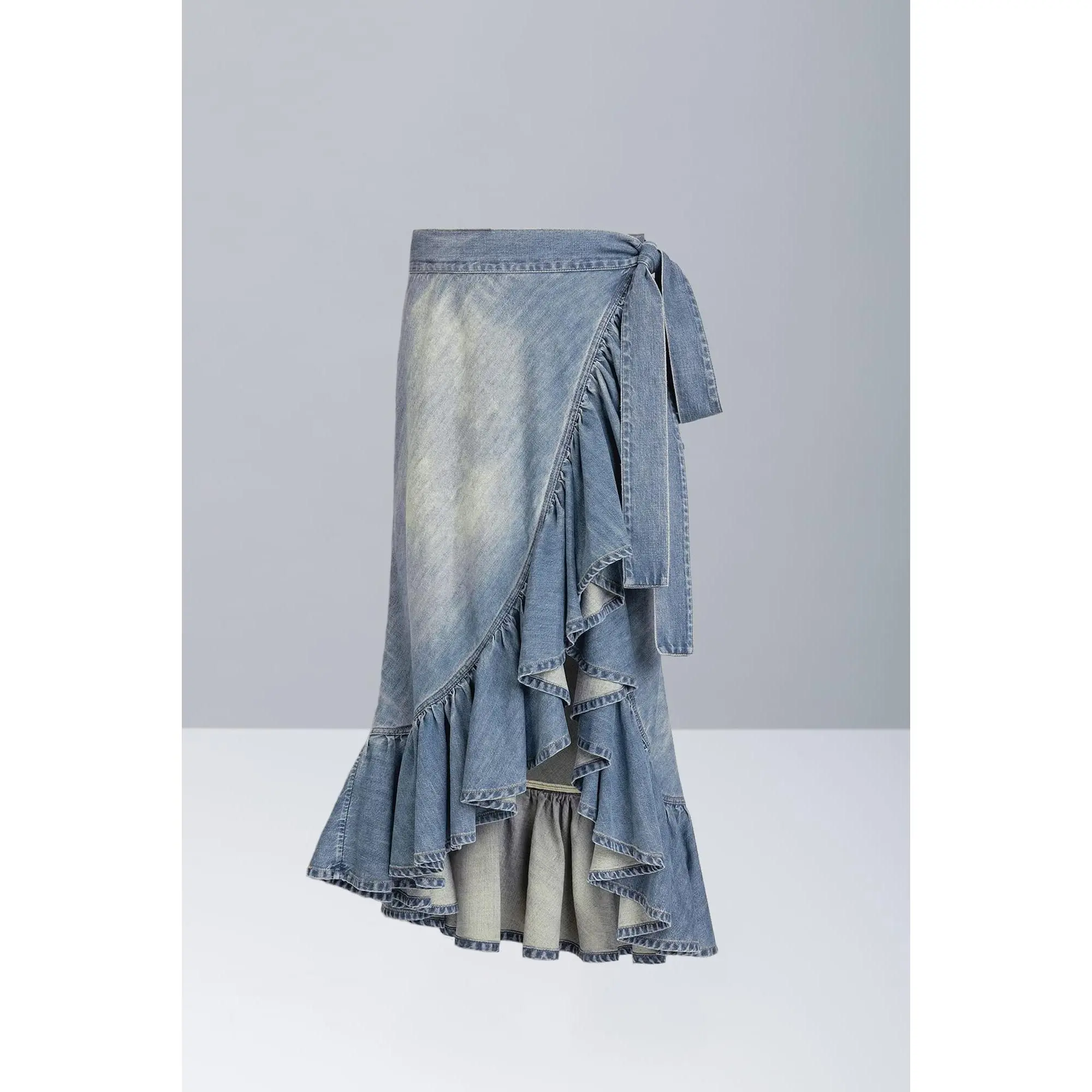 Alaïa Ruffle Skirt in Faded Blue