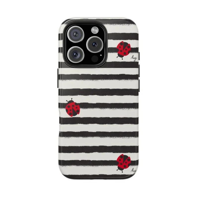 Chic Stripe Ladybug Phone Case, Gorgeous & Stylish Phone Case for Samsung s24 ultra and iPhone 17, 16, 15, 14, 13, 12, 11 Pro Max, X, XR, XS Max, 8, And 7 Plus,screen protector,,toys kids Compatible with Samsung Galaxy S25