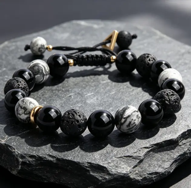 2PCS Black Obsidian Lava Rock Bracelet Natural Diffuser Beads Protective Healing Grounding Unisex Spiritual Stacking Accessory