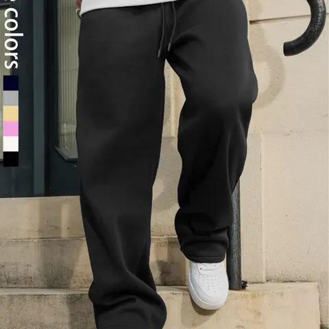 Korean-Style Drawstring Plain Mid-Waist Men's Trouser - Autumn Winter New Casual Relaxed Fit Casual Chic Bottoms, Back to School Menswear