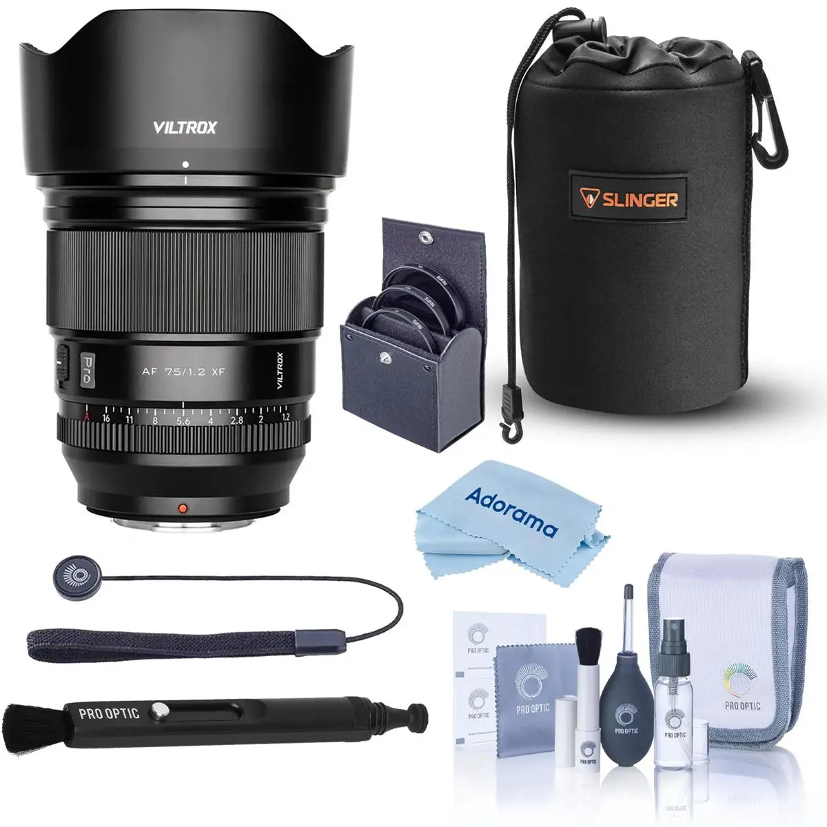Viltrox Pro AF 75mm f/1.2 XF Lens for Fujifilm X, Bundle with 77mm Filter Kit, Lens Pouch, Pen Lens Cleaner, Lens Cap Tether
