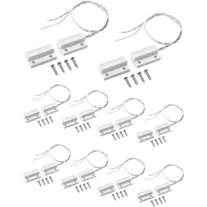 QWORK Wired Magnetic Door Window Contact Sensor, Surface-Mounted NC Reed Switch MC-31, 18mm ± 6mm Gap, White Plastic, 10 Pack w/ 40 Screws for Doors Windows Cabinets Alarm Circuits