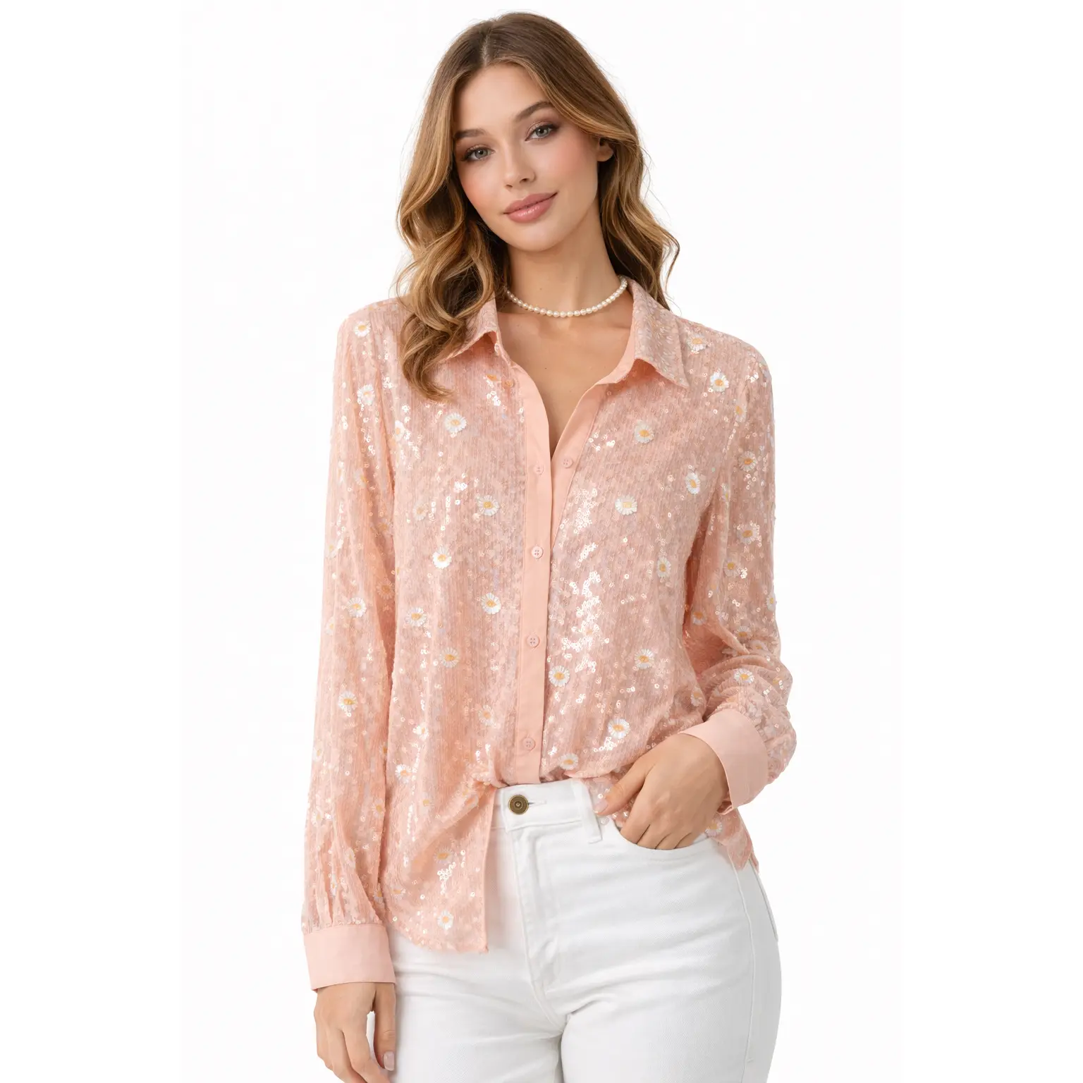 Daisy Sequin Oversized Shirt Blouse