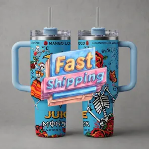 MSter Tropical Flavors Energy Drink Mango Loco Full of Colors 40oz Tumbler with Handle & Straw Insulated Cup