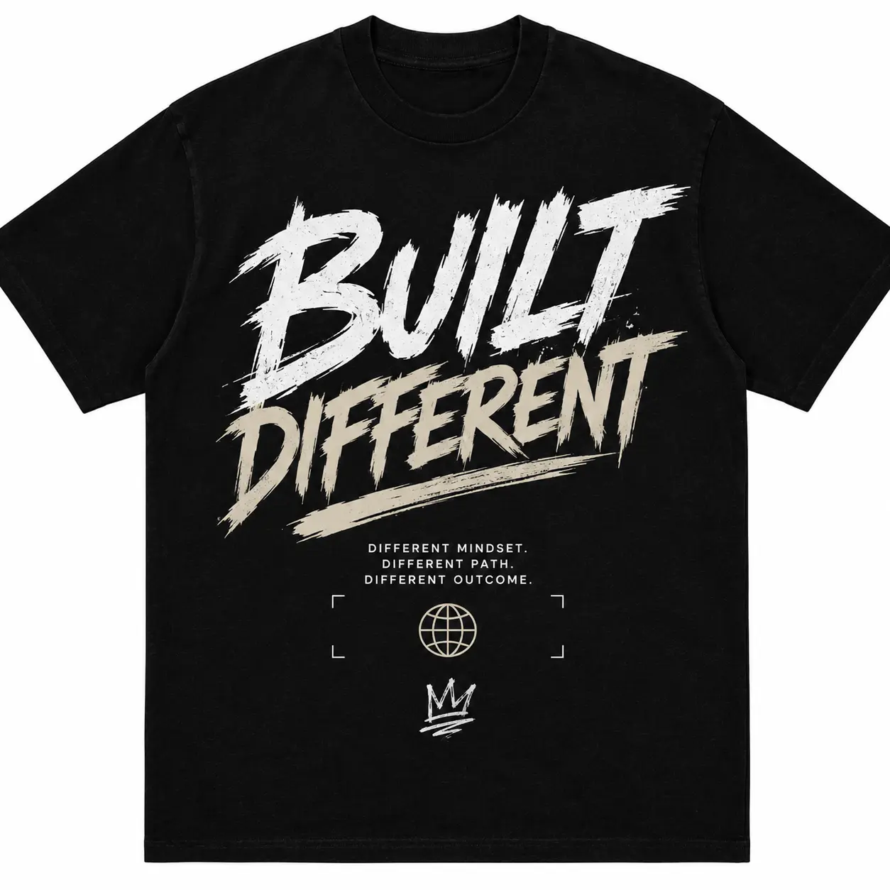 Men's Built Different Casual Short-Sleeve T-Shirt - Ribbed Collars, Flowing Script Graphic, Breathable Trendy Streetwear Top
