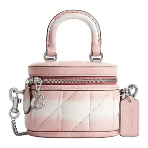 COACH Trail 12 Quilted Tie-Dye Zip Top Handle Crossbody Bag for Women in Nappa Leather – Silver and Pink Multicolor