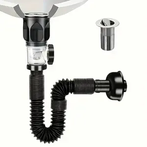 Bathroom Sink Drain Kit with Expandable P-Shape Bend, Durable Stainless Steel and Abs Material, Easy Install, Home Decor Bathroom Accessories