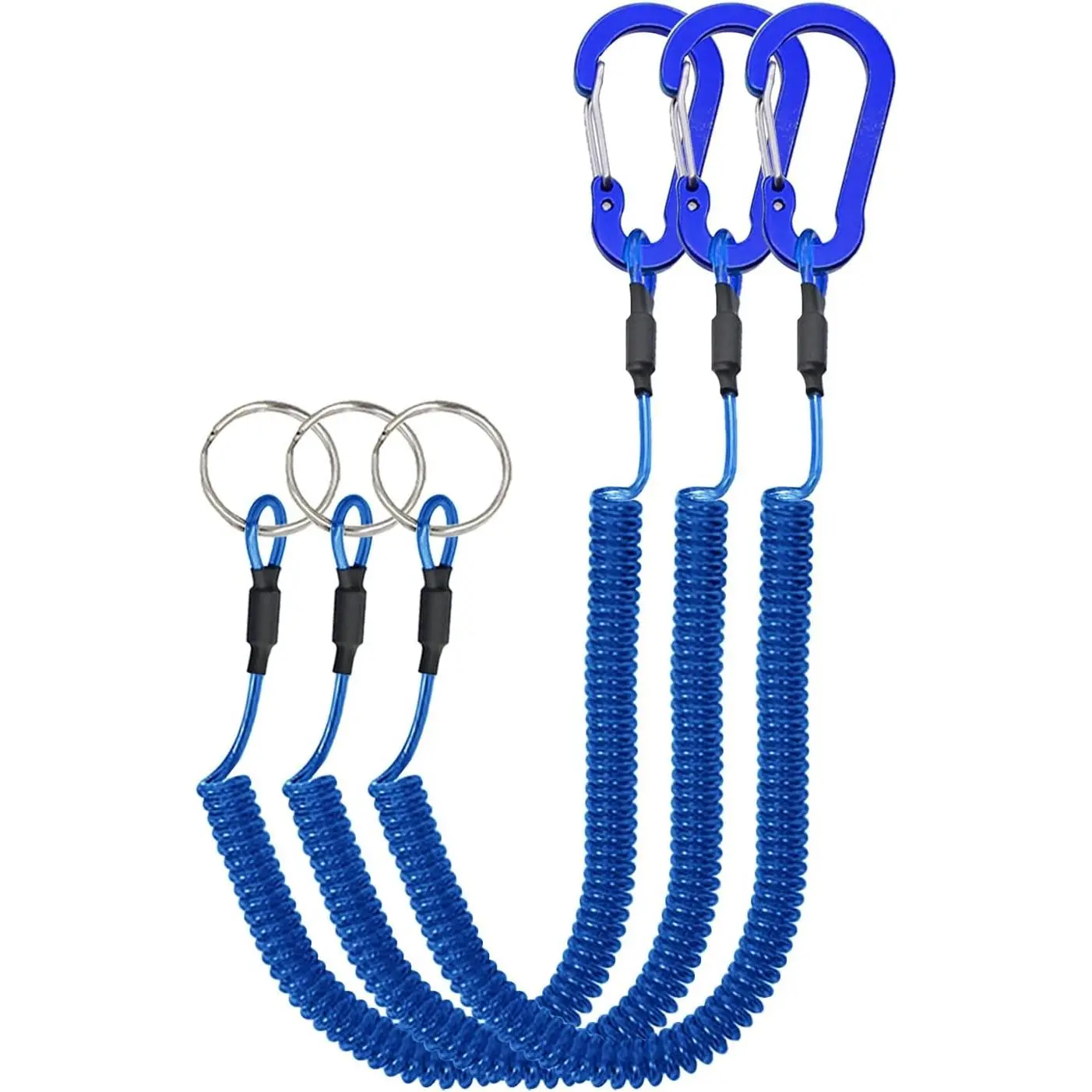 Retractable Safety Coiled Lanyard with Aluminium Alloy Carabiner Clip, Black/Blue/Green/Red//Yellow
