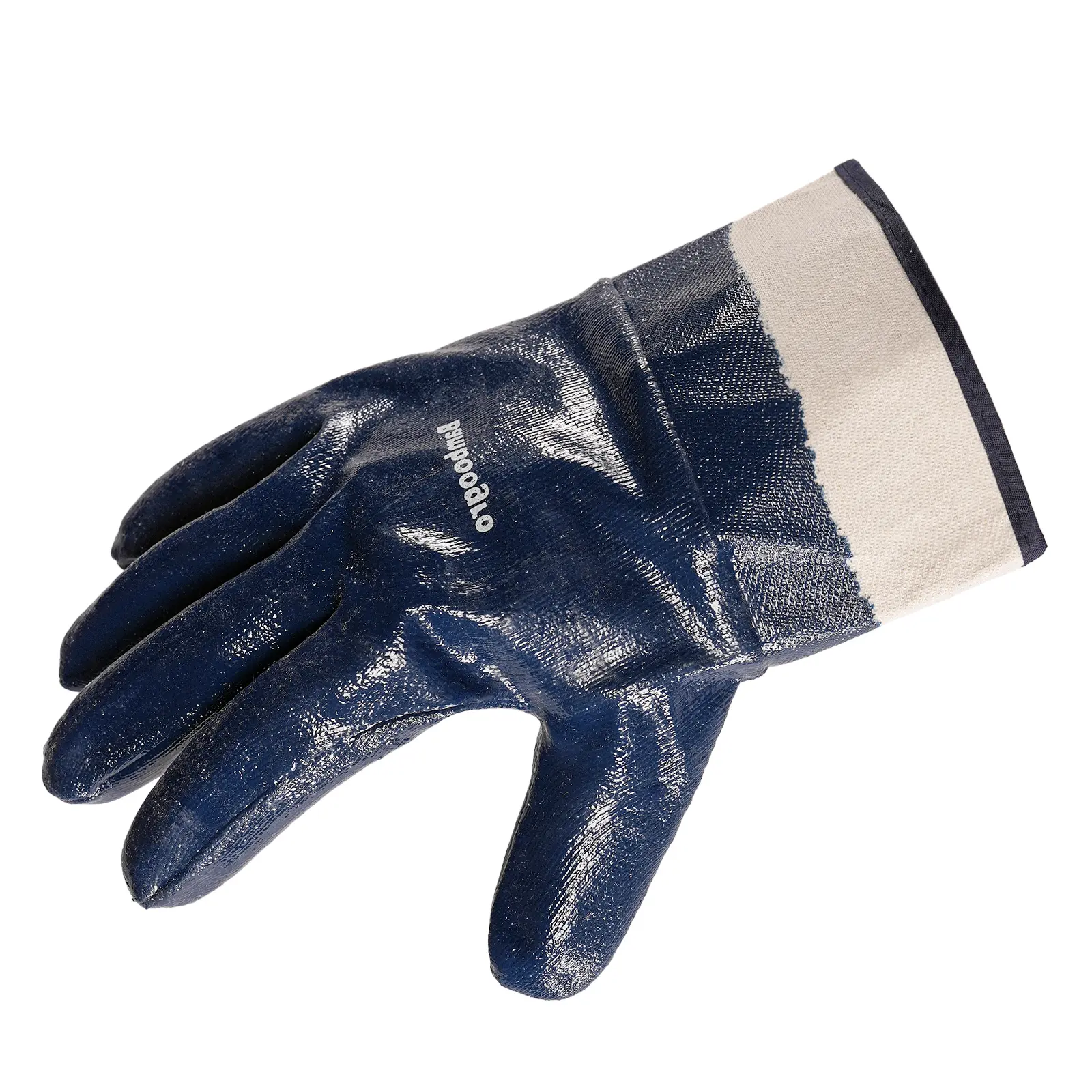 ORG Fully Dipped Blue Nitrile Safety Work Gloves, Canvas Cuff, Heavy-Duty Oil-Resistant, Ideal for Mechanic, Industrial Work (12 Pairs)