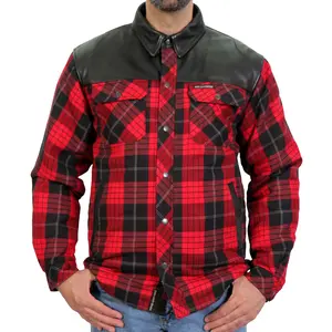 Hot Leathers Red & Black Kevlar Reinforced Leather Flannel Shirt For Bikers