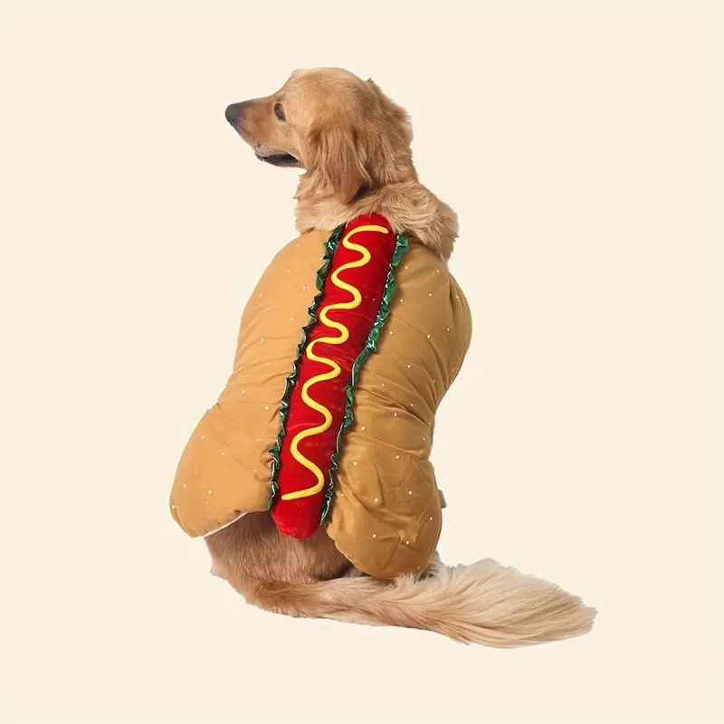 Dog Hot Dog Costume, Cat Halloween Set, Warm Christmas Cat Dress, Hot Dog - shaped Pet Party Role - playing Accessories Dog Winter Coat Cosplay Costume