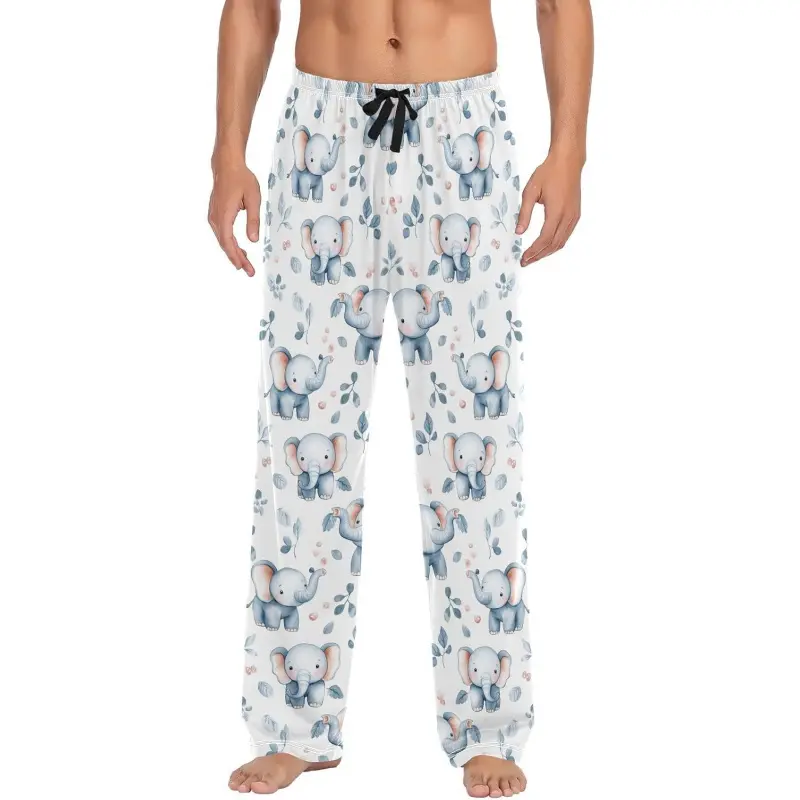 Mens Pajama Pants Cute Elephant Design Men's Sleep Lounge Pj Pants with Drawstring Pockets S-XXL Loungewear Menswear Elastic Waistband Modal Polyester Big Casual Nightwear Multicolor Day Long Stylish Homewear Cotton Pyjamas