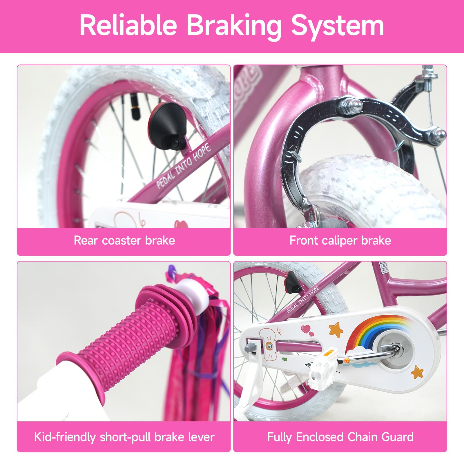 WinHope Little Fairy Children's Bicycle Ages 2–9 | 12–18 inch with training wheels, front basket, doll seat, handlebar ribbon | 95% preassembled, dual brakes, adjustable seat/handlebar