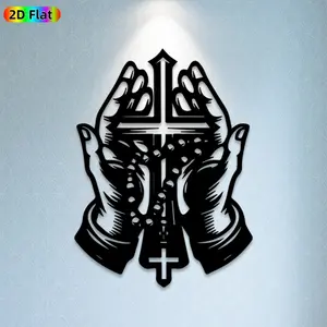 1pc Praying Hands Cross Metal Wall Art,Praying Hands Cross Statue Mural, Ideal Gift for Christmas, Easter, Religious Decor Enthusiasts, Rust-Resistant Metal Wall Decor Wall Sculptures, Perfect for Home Wall & Garden Fence Religious Decor Enthusiasts