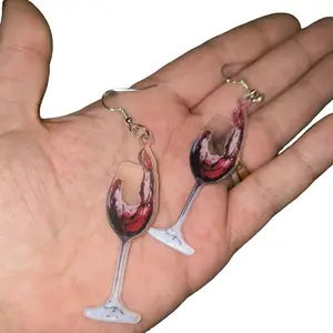 Acrylic Wine Glass Earrings - Elegant Design with Metallic Finish, Perfect for Any Occasion