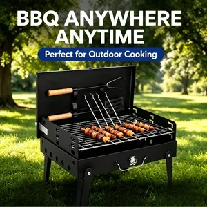 Portable Camping Grill with Windshield, No Assembly BBQ Grill for Charcoal & Wood Outdoor Cooking.Foldable Grill Outdoor Cooking Grill Portable BBQ Grill Cast Iron Grill No Assembly Grill # convenience tool