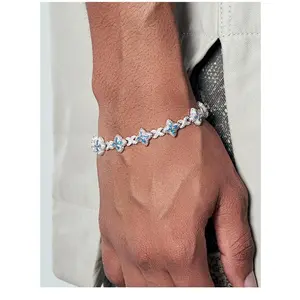 [ICE HUE]18K Gold Vacuum Plated Copper with 5A+ Sri Lanka Zircon Maldivian Blue Four-leaf Clover  Design Bracelet Miami Italy Mexico & Micro Inspired for Women & Men Luxury Jewelry,Daily Wear,Casual Fashion,Gift Idea,,Classic,Hip Hop,Sporty Style