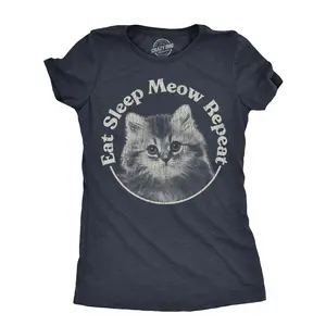 Womens Eat Sleep Meow Repeat T Shirt Funny Cute Kitten Lovers Tee for Ladies Funny Womens T Shirts Cute Vintage Fashion Casual Ladies T-Shirt Gift Sarcastic Tops for Women Funny Cat Top Women's Novelty Tees Navy -