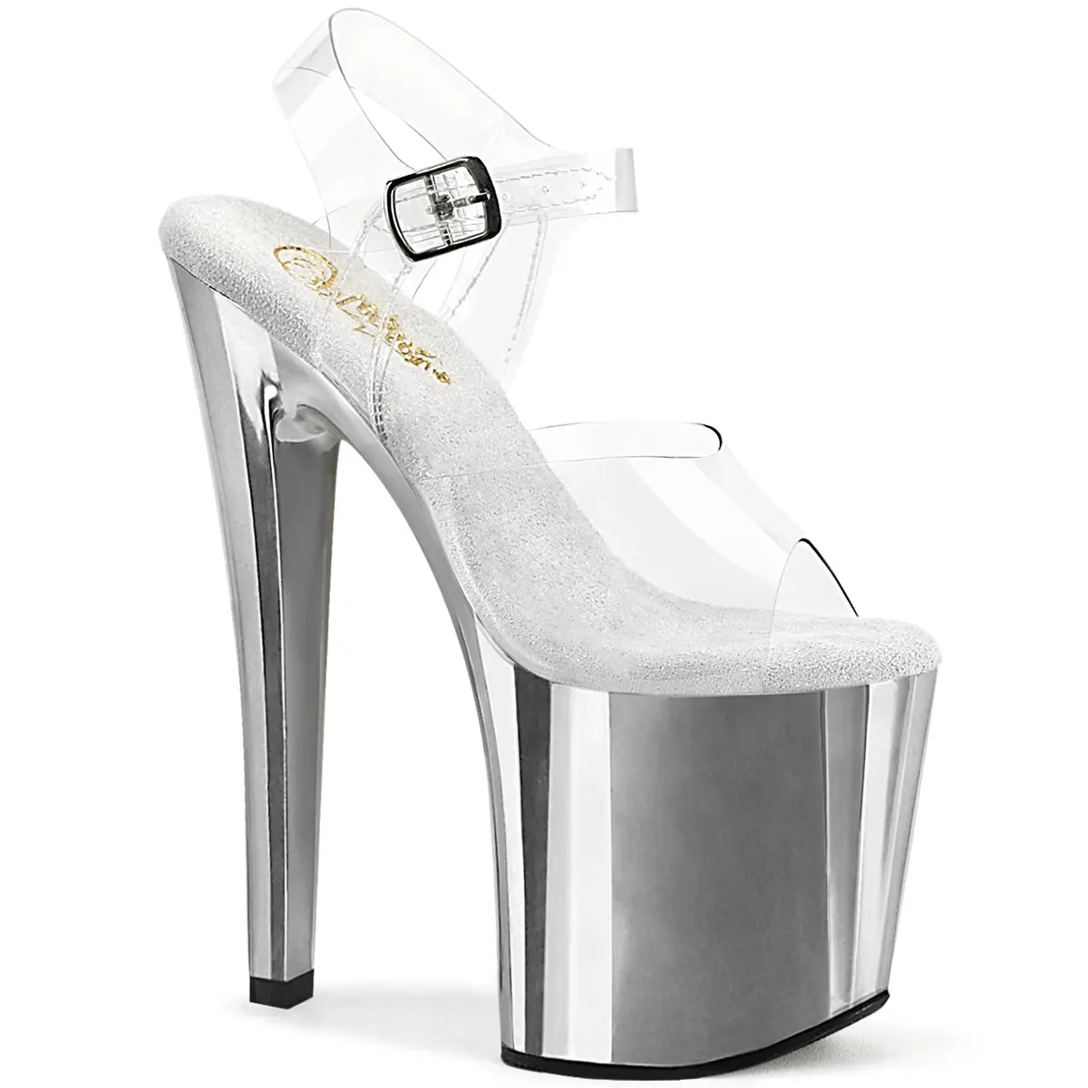 Women's Elegant Stylish High Heels - ENCHANT-708 Silver Chrome, 7.5" Heel Shoes with Ankle Strap & 3.5 in Platform Footwear, 7.5 In, Classy Sandal, Fashion