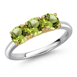 925 Silver and 10K Yellow Gold Green Peridot Engagement Ring For Women | 1.65 Cttw | Round 5MM | Gemstone August Birthstone