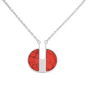 Stately Steel 17" Marble Pendant Necklace