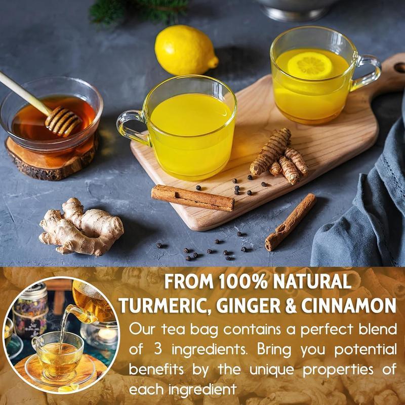 120 Bags Turmeric Ginger Cinnamon Tea, 100% Natural, Anti-Inflammatea. Eco-conscious Tea Bags. Turmeric Ginger Herbal Tea. No Sugar, No Caffeine, No Gluten, Vegan. antiinflamma tea, looseleaf tea Beverage anti in flama tea ginger caffeine free