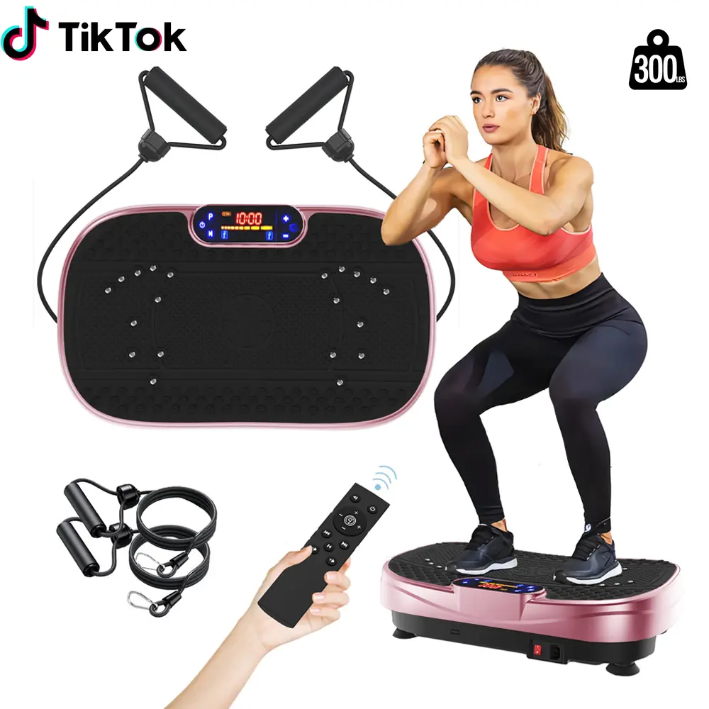 Portable Vibration Plate, Compact Whole-Body Home Exercise Equipment with Adjustable Speeds and Resistance Bands for Home Gym Fitness