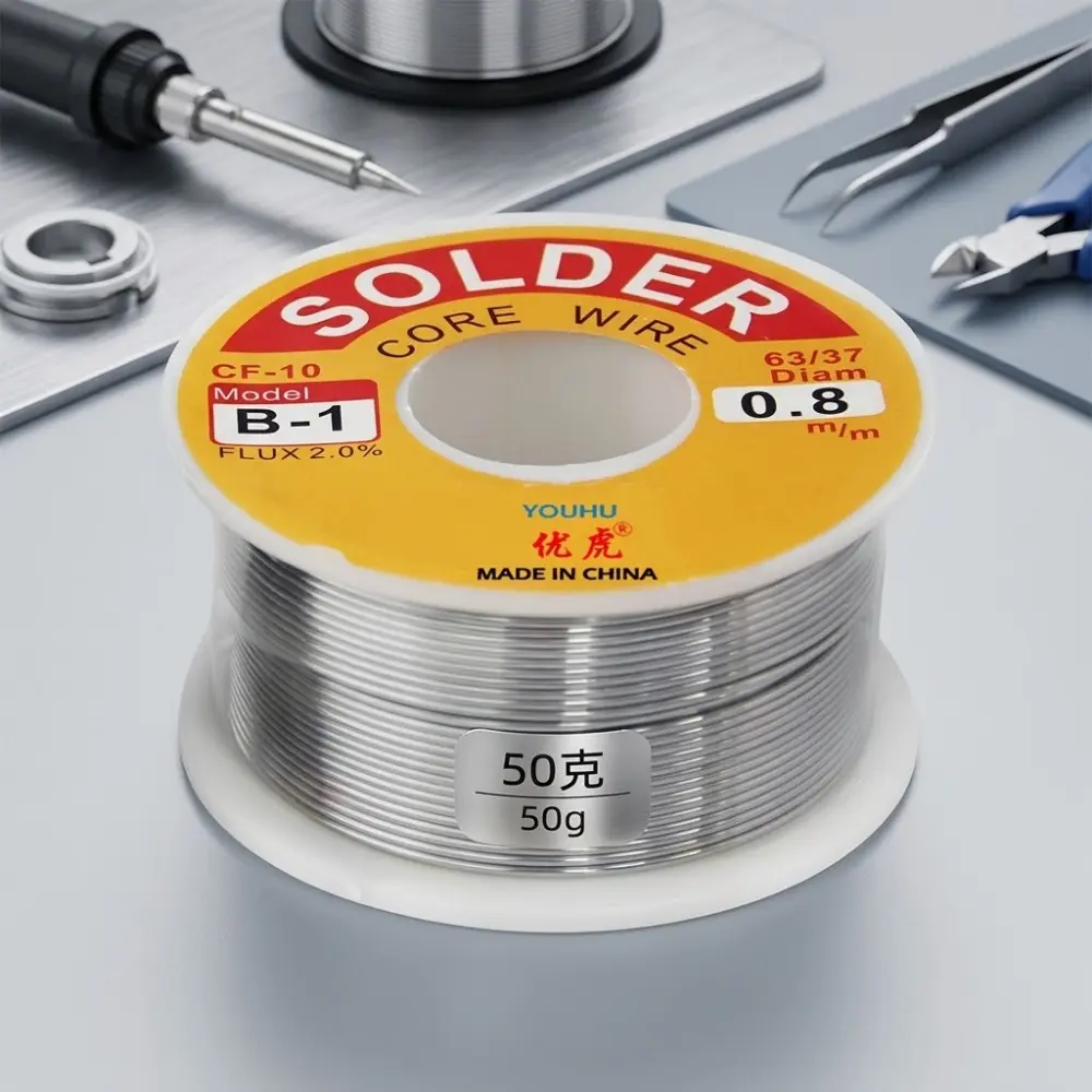 High Flow Precision Solder Wire 2% Rosin Core Lead-Free Tin Alloy for Electronics Repair and DIY. Low Residue, Fast Melting, 100g 50g Roll for Circuit Board and Wire Soldering. Essential Tool for Electrical Maintenance.