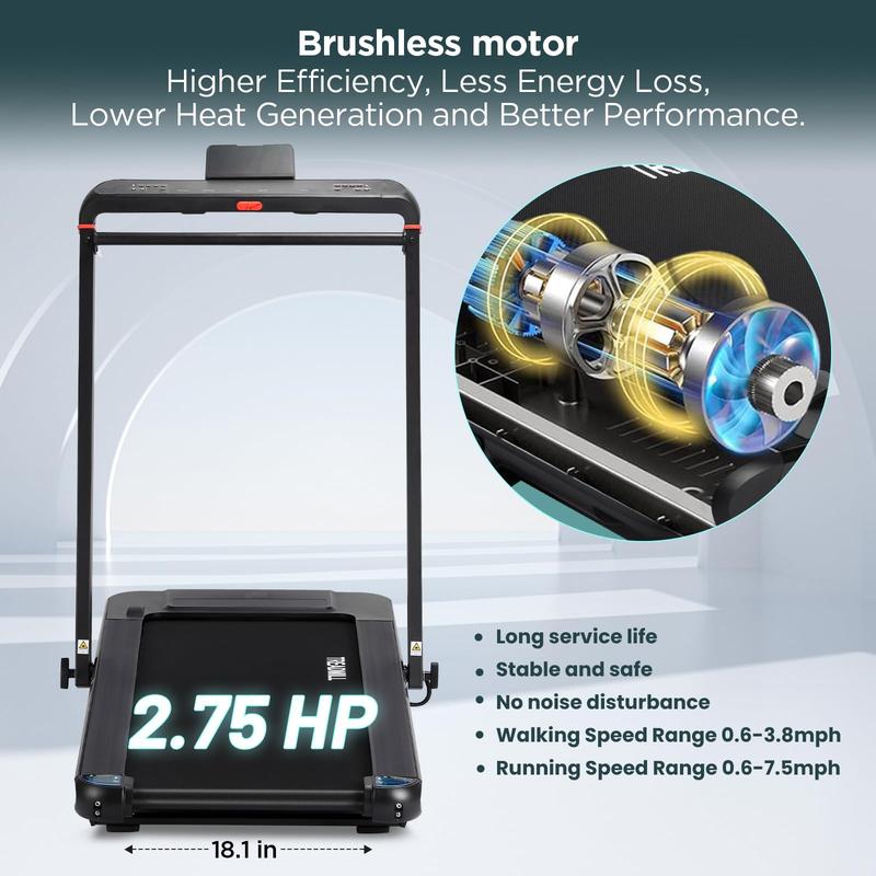 GARVEE 2-in-1 Foldable Under Desk Walking Treadmill with 15% Auto Incline, Handle Bar, LED Display, 7.5 MPH Max Speed, and 2.5HP Portable Motor for Home Use