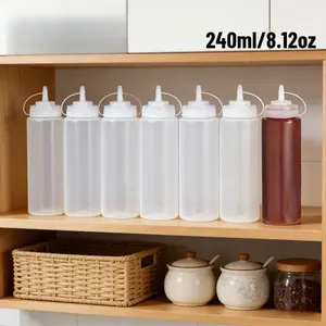 6/12pcs 240ml/8.12OZ leak proof plastic squeeze sauce bottle with scale, reusable sauce sorting bottle, tomato sauce mustard edible oil syrup, suitable for household catering baking