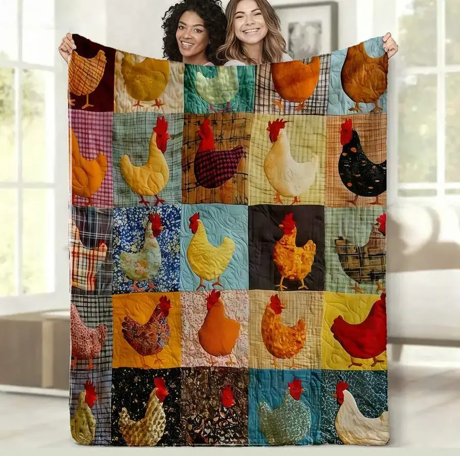 Cute Chicken Print Flannel Blanket - 2D Printing, Soft Lightweight Flannel Material, 1 Piece, Animal Motif, Multi-Size, Soft Lightweight Comfortable Casual Blanket for Home, Travel Naps, Soft Lightweight Blanket